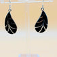 Silver Handmade Inlay Earrings Semi Precious Black Onyx- Black Leaf