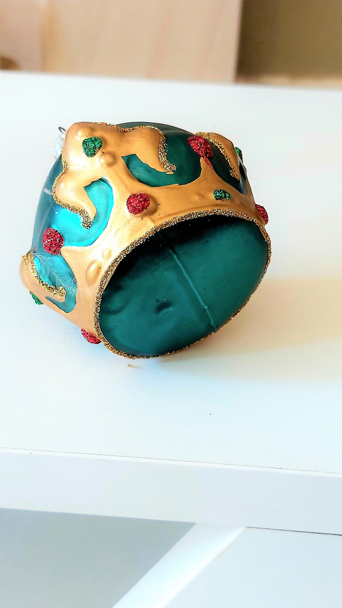 Vintage Czech Republic, Glass Blown, Hand Painted Christmas Tree Ornament - Crown