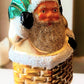 Vintage Czech Republic, Glass Blown, Hand Painted Christmas Tree Ornament - Large Santa in Chimney