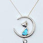 Silver Handmade Inlay Pendant Semi Precious Abalone Shell- Cat on Moon