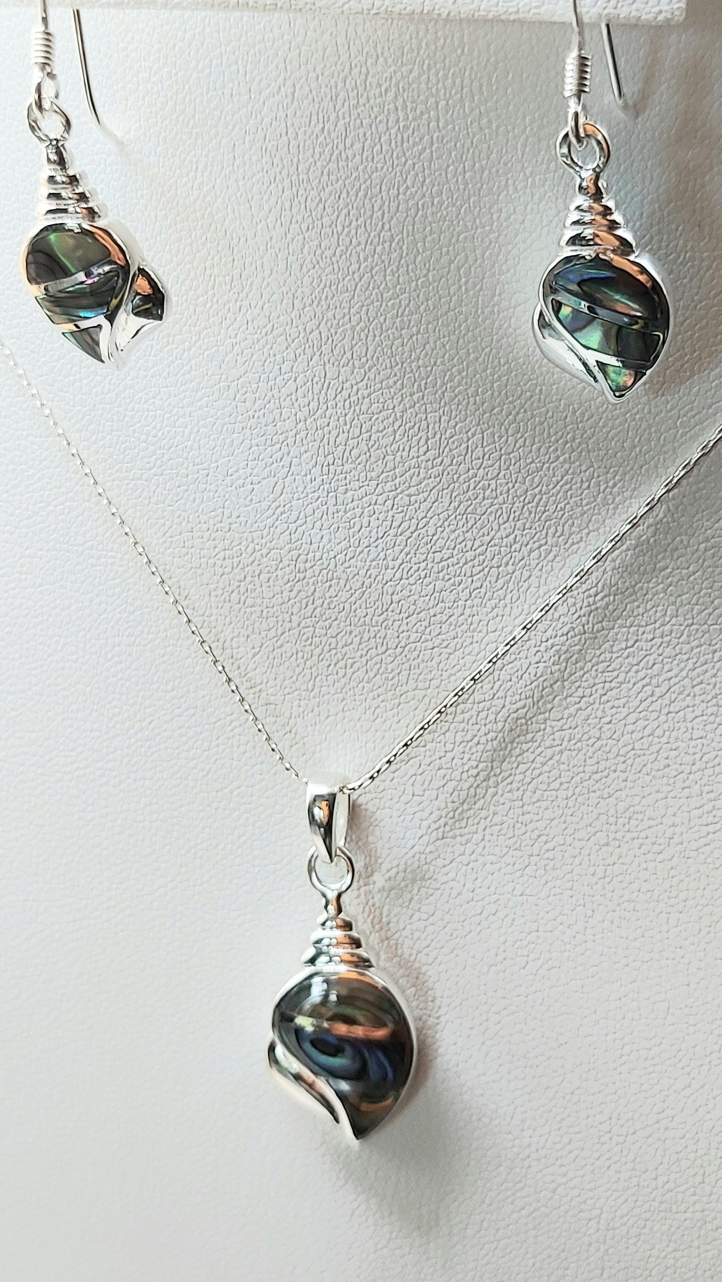 Silver Handmade Inlay Pendant/Earring Set Semi Precious Abalone Shell- Shell