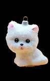 Vintage Czech Republic, Glass Blown, Hand Painted Christmas Tree Ornament - White Pussy Cat