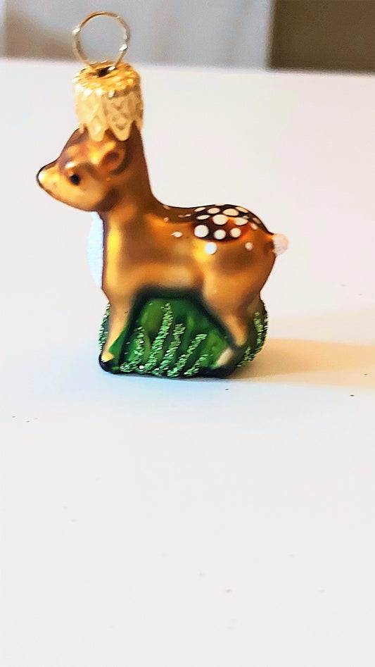 Vintage Czech Republic, Glass Blown, Hand Painted Christmas Tree Ornament - Deer a pair ( x 2 )