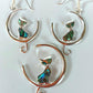 Silver Handmade Inlay Pendant/Earring Set Semi Precious Abalone Shell- Cat on Moon