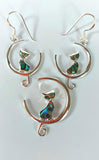 Silver Handmade Inlay Pendant/Earring Set Semi Precious Abalone Shell- Cat on Moon