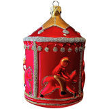 Czech Republic, Glass Blown, Hand Painted Christmas Tree Ornament - Large Carousel Red