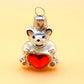 Vintage Czech Republic, Glass Blown, Hand Painted Christmas Tree Ornament - Heart Teddy ( x 2 )