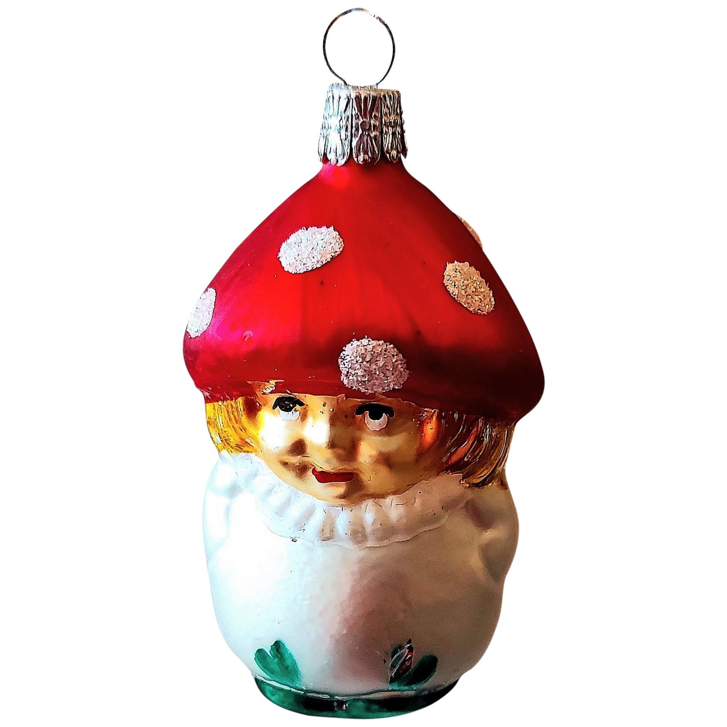 Czech Republic, Glass Blown, Hand Painted Christmas Tree Ornament - Mushroom Child