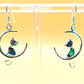 Silver Handmade Inlay Earrings Semi Precious Abalone Shell- Cat on Moon