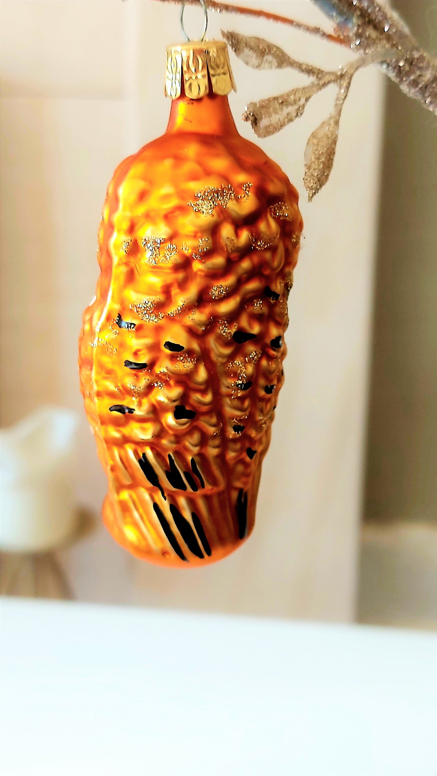 Vintage Czech Republic, Glass Blown, Hand Painted Christmas Tree Ornament - Owl