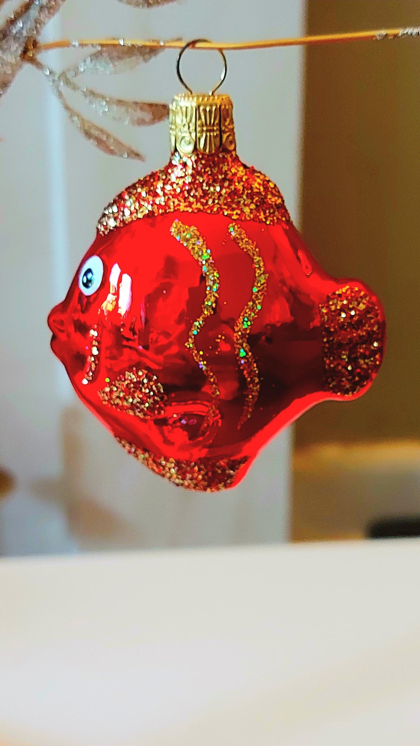Vintage Czech Republic, Glass Blown, Hand Painted Christmas Tree Ornament - Nemo Fish