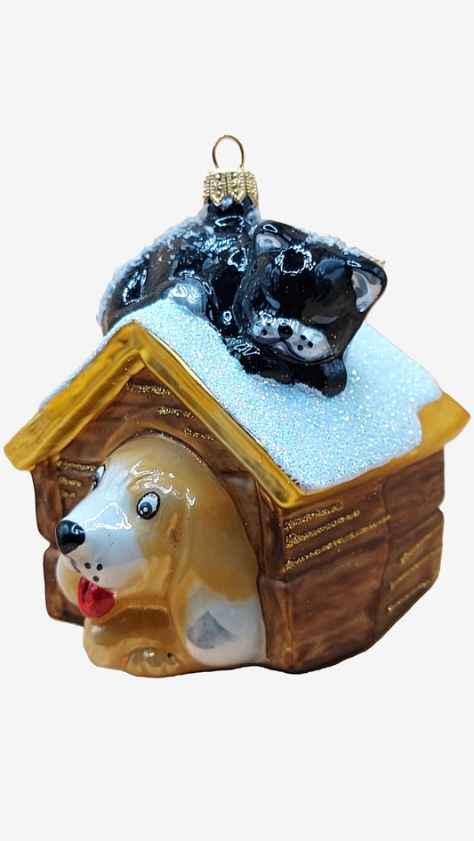Vintage Czech Republic, Glass Blown, Hand Painted Christmas Tree Ornament decoration - Dog In Kennel