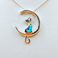 Silver Handmade Inlay Pendant/Earring Set Semi Precious Abalone Shell- Cat on Moon