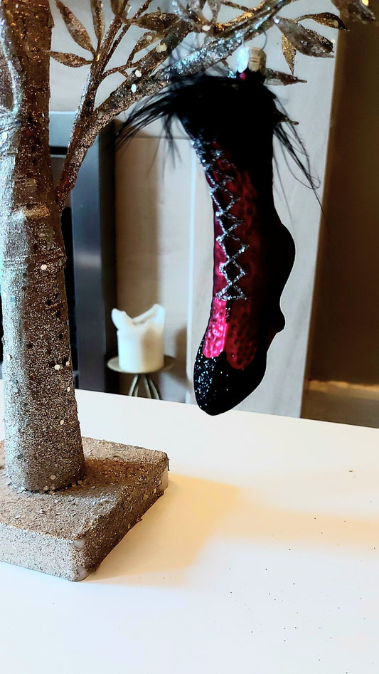 Czech Republic, Glass Blown, Hand Painted Christmas Tree Ornament - Boot Pink