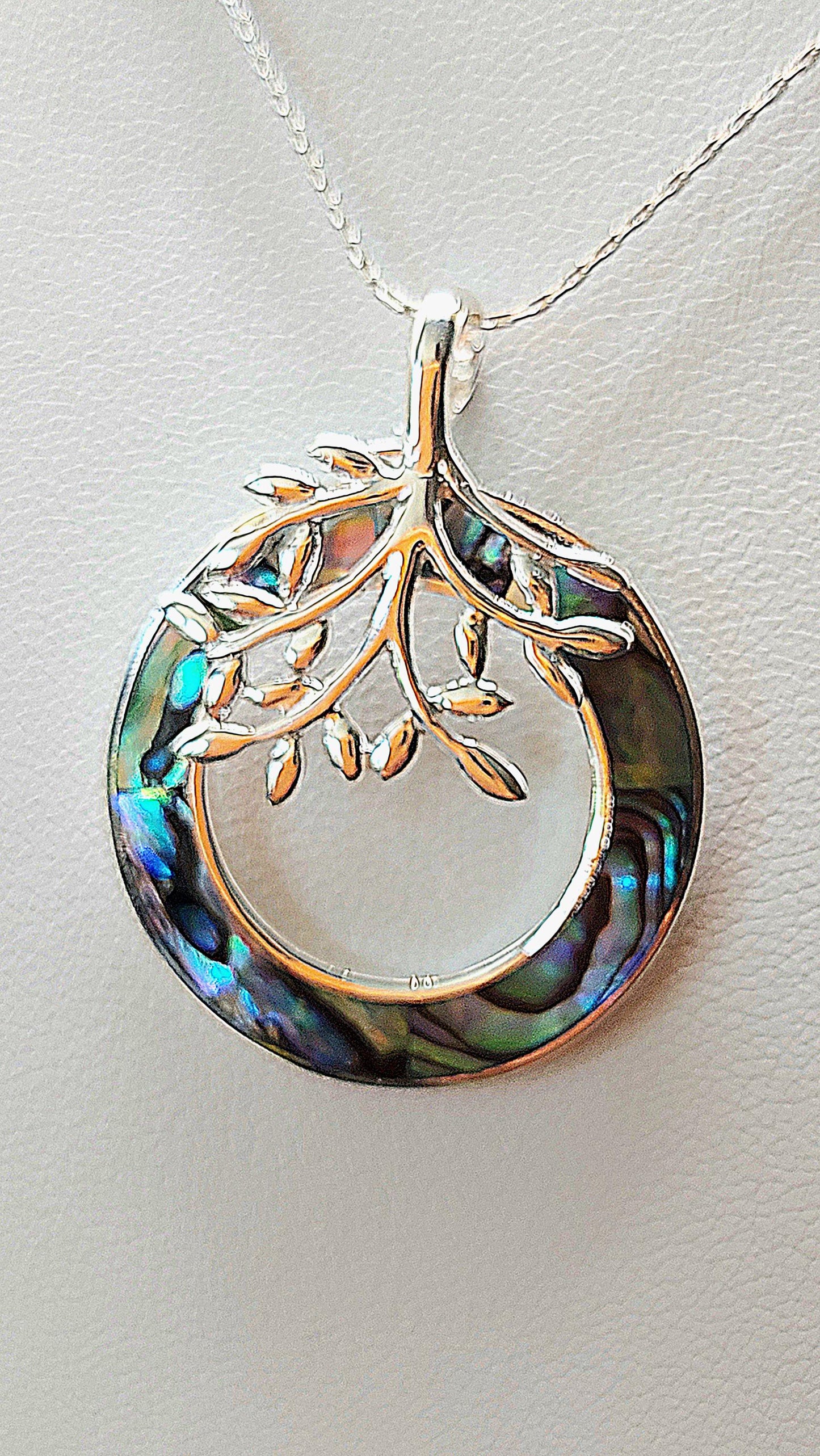 Silver Handmade Inlay Pendant Semi Precious Abalone Shell- Tree of Life