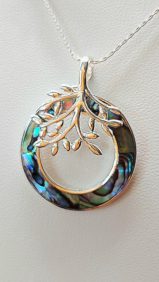 Silver Handmade Inlay Pendant Semi Precious Abalone Shell- Tree of Life
