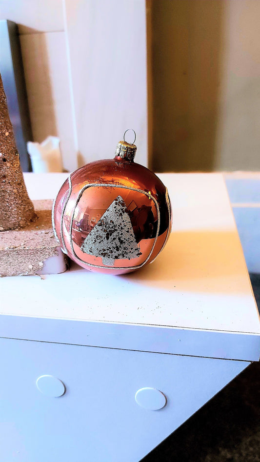 Vintage Czech Republic, Glass Blown, Hand Painted Christmas Tree Ornament decoration - Large Ball Bauble