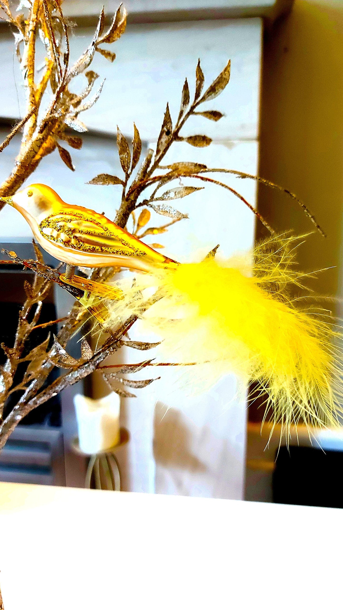 Vintage Czech Republic, Glass Blown, Hand Painted Christmas Tree Ornament - small bird with clip