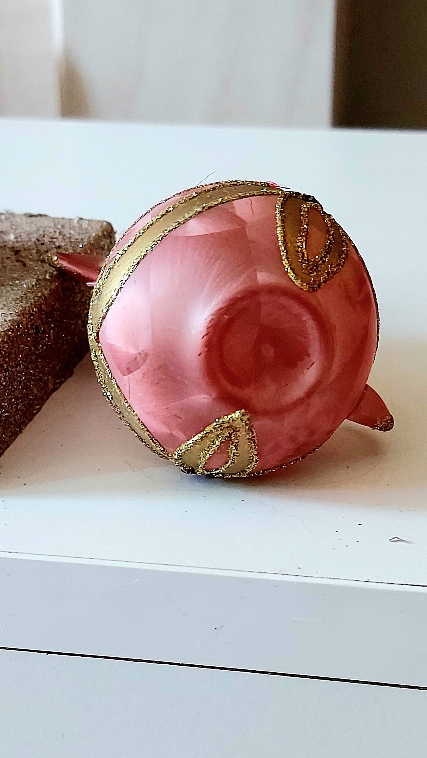 Vintage Czech Republic, Glass Blown, Hand Painted Christmas Tree Ornament - Genie Lamp Pink