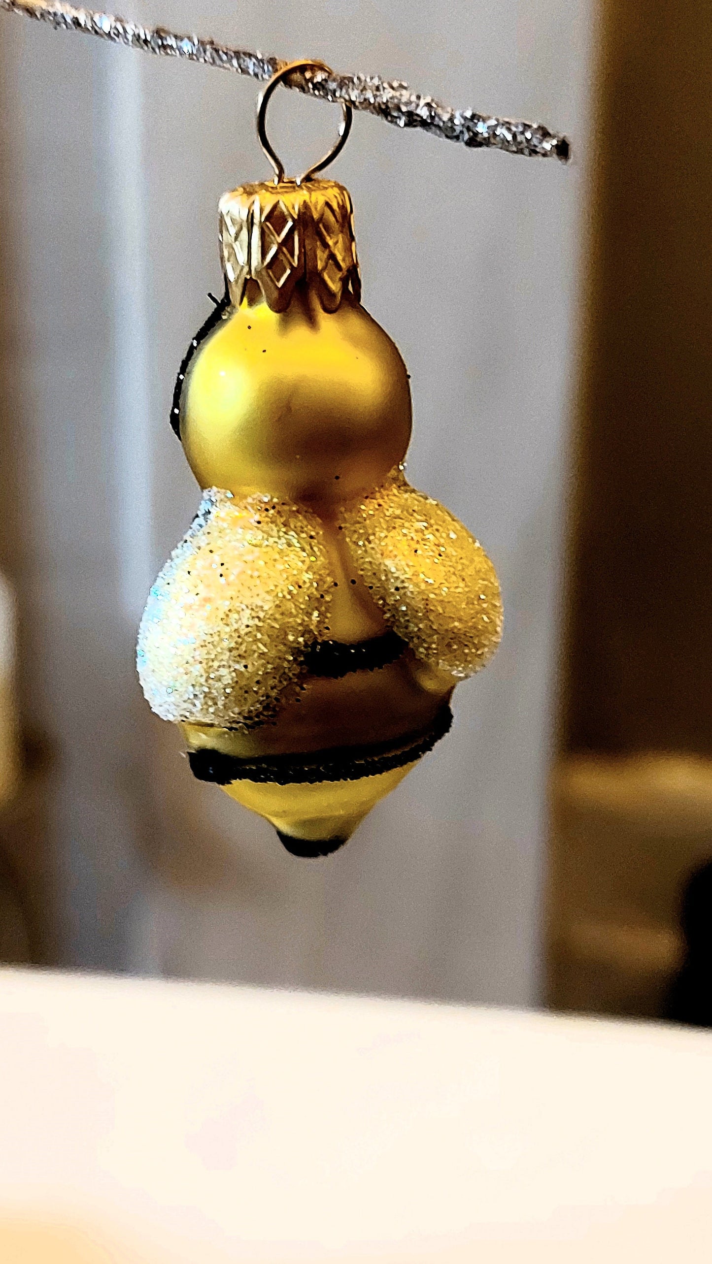 Vintage Czech Glass Bumble Bee Christmas Ornament - Hand Painted Pair