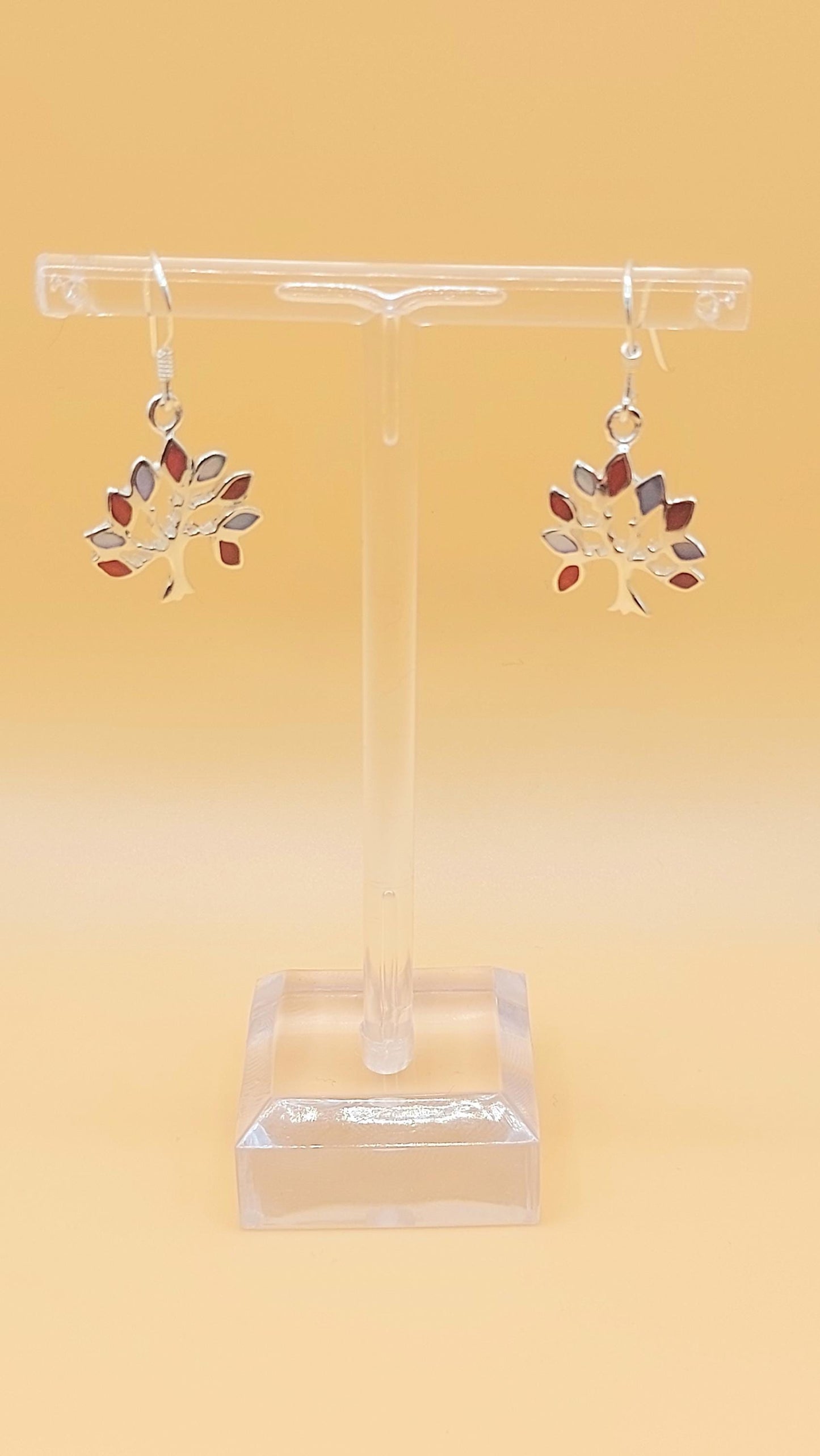 Silver Handmade Inlay Pendant/Earring Set Semi Precious Natural Shell- Tree