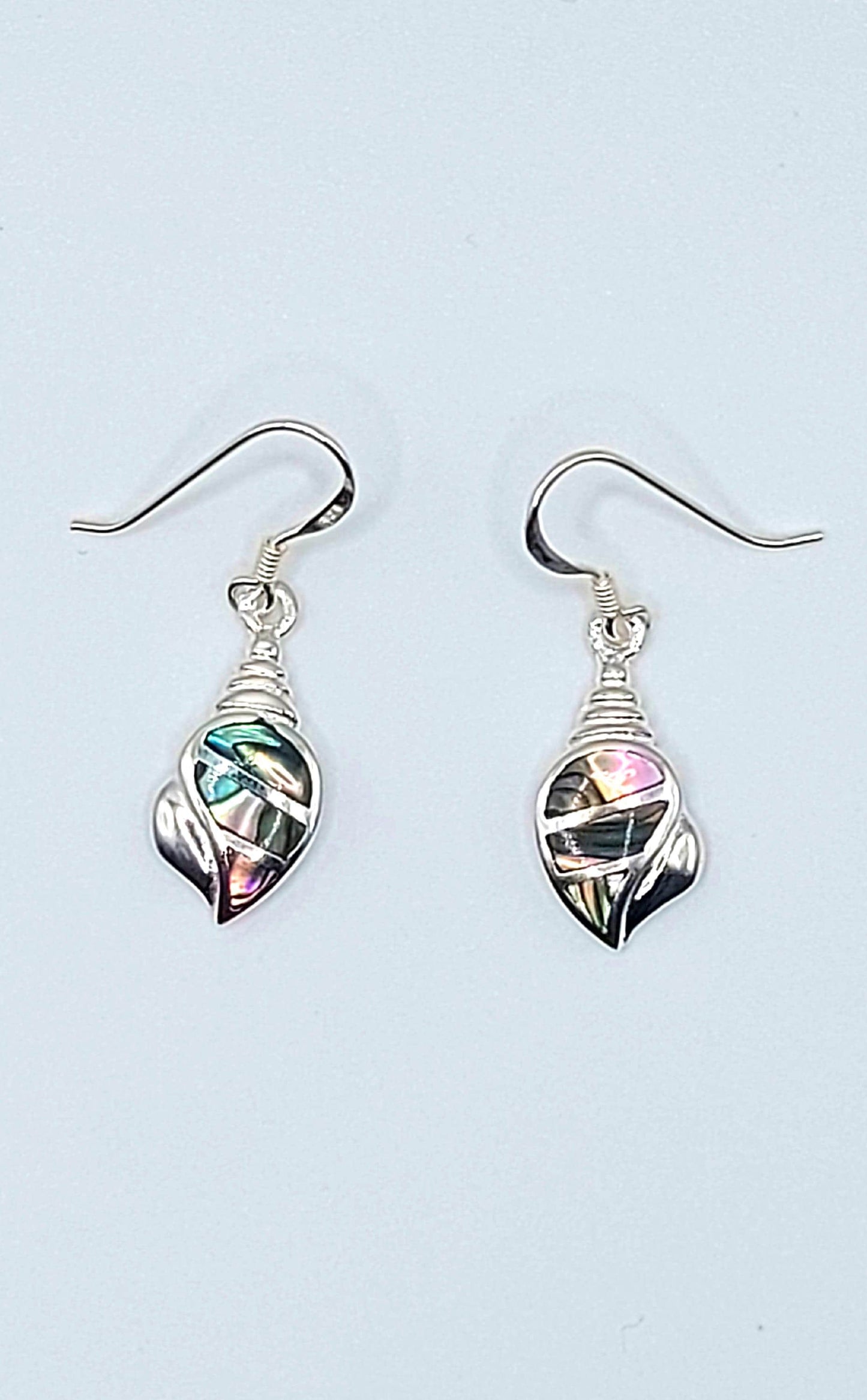 Silver Handmade Inlay Earrings Semi Precious Abalone Shell- Shell
