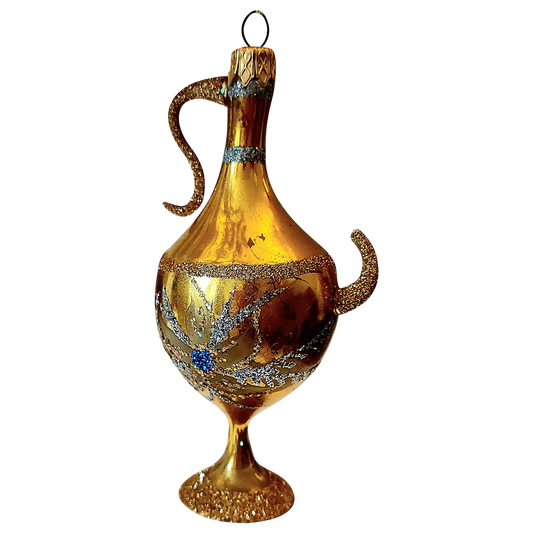 Czech Republic, Glass Blown, Hand Painted Christmas Tree Ornament - Genie Lamp gold/silver