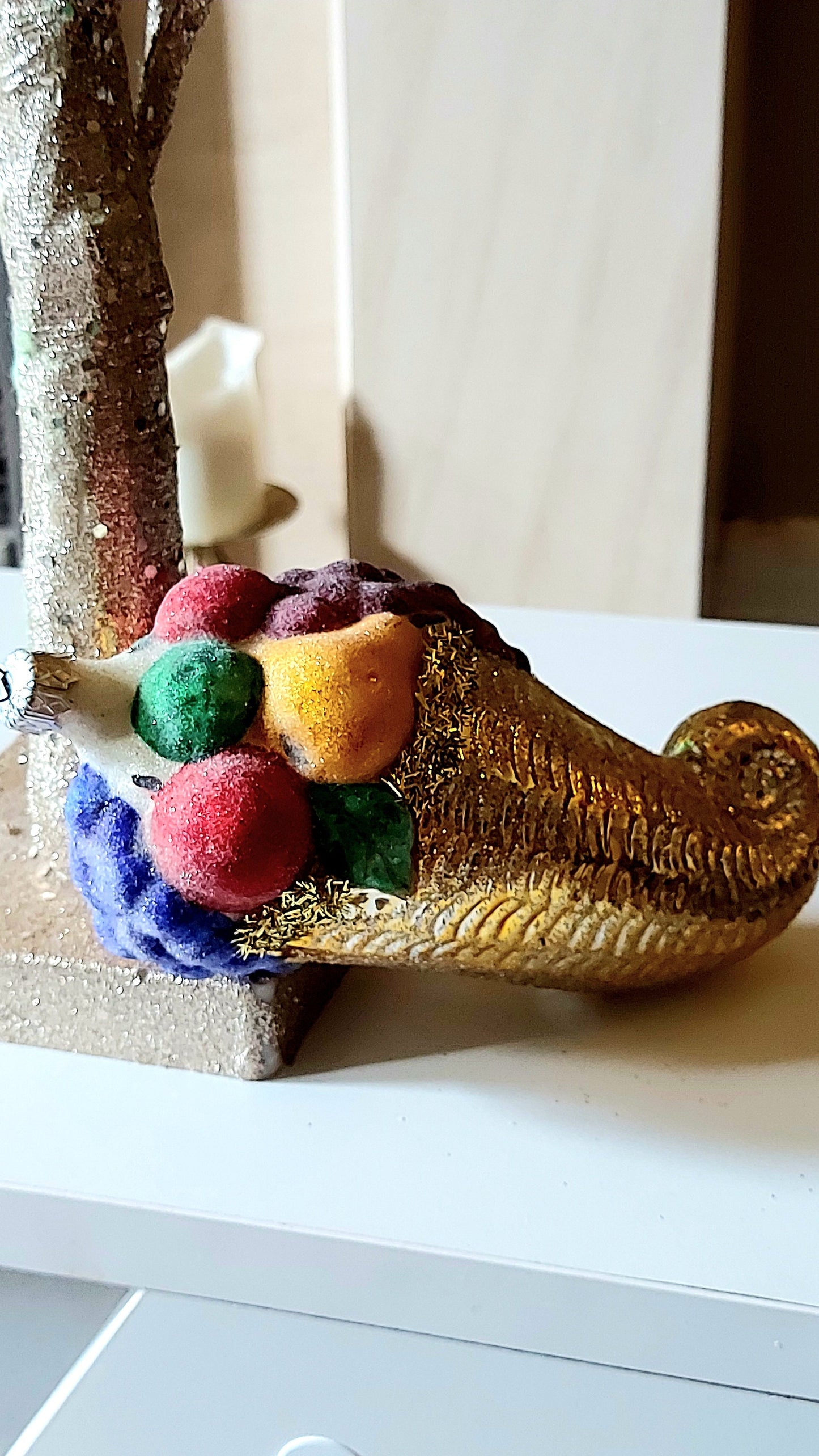 Vintage Czech Republic, Glass Blown, Hand Painted Christmas Tree Ornament - Large Fruit Cone Gold