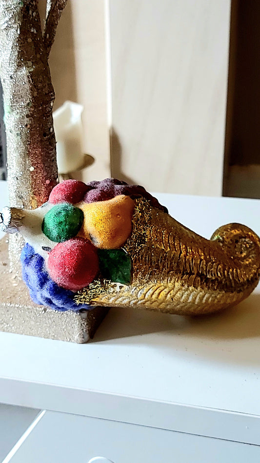 Vintage Czech Republic, Glass Blown, Hand Painted Christmas Tree Ornament - Large Fruit Cone Gold