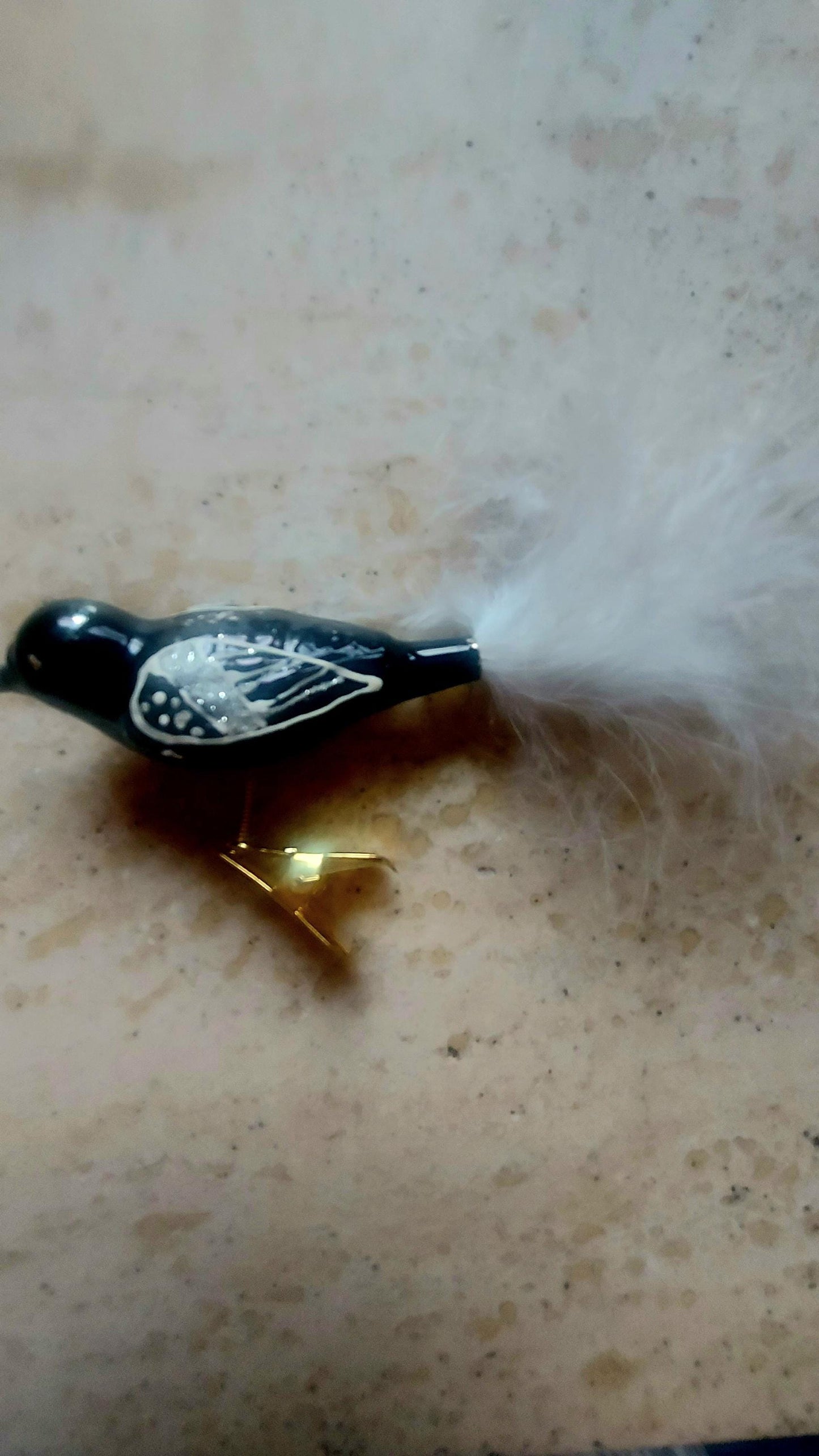 Vintage Czech Republic, Glass Blown, Hand Painted Christmas Tree Ornament - small bird with clip