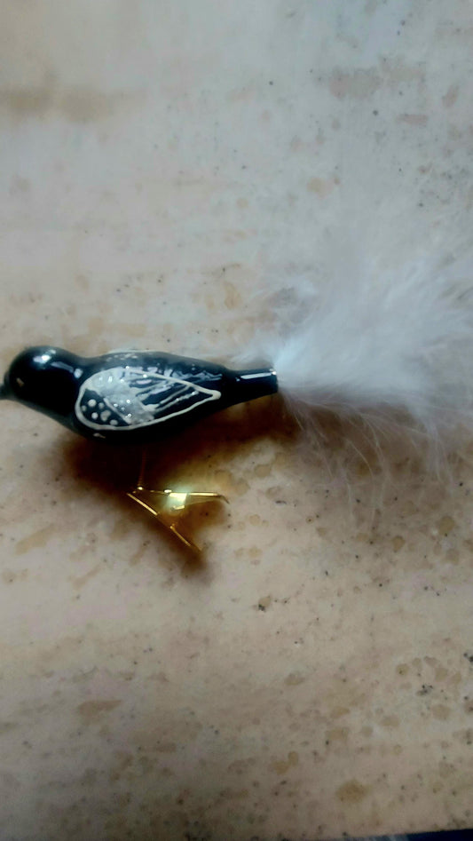 Vintage Czech Republic, Glass Blown, Hand Painted Christmas Tree Ornament - small bird with clip