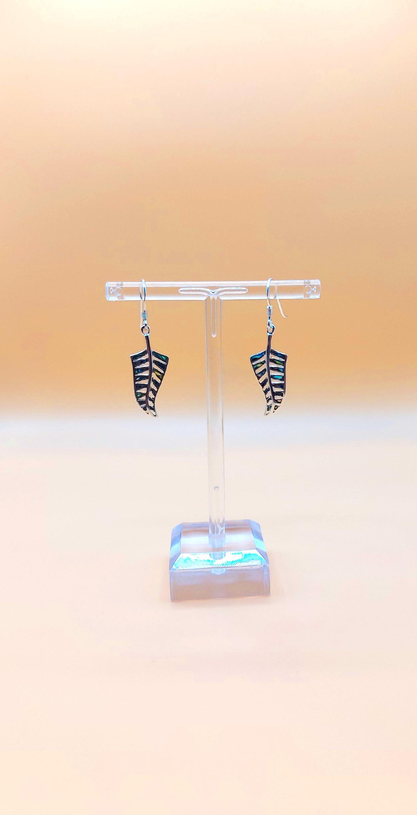 Silver Handmade Inlay Earrings Semi Precious Abalone Shell- Leaf