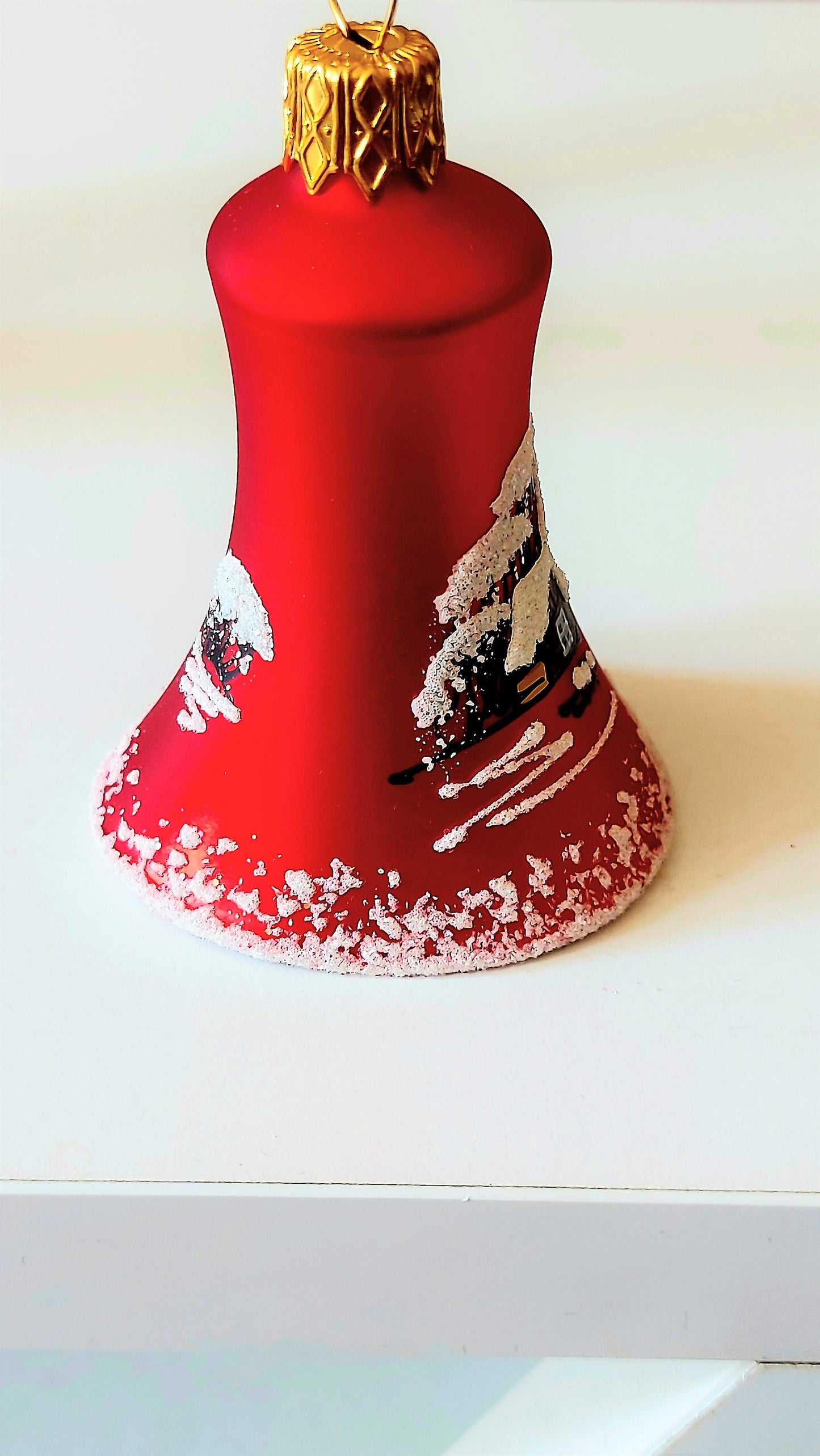 Vintage Czech Glass Christmas Bell Ornament: Hand-Painted House Motif