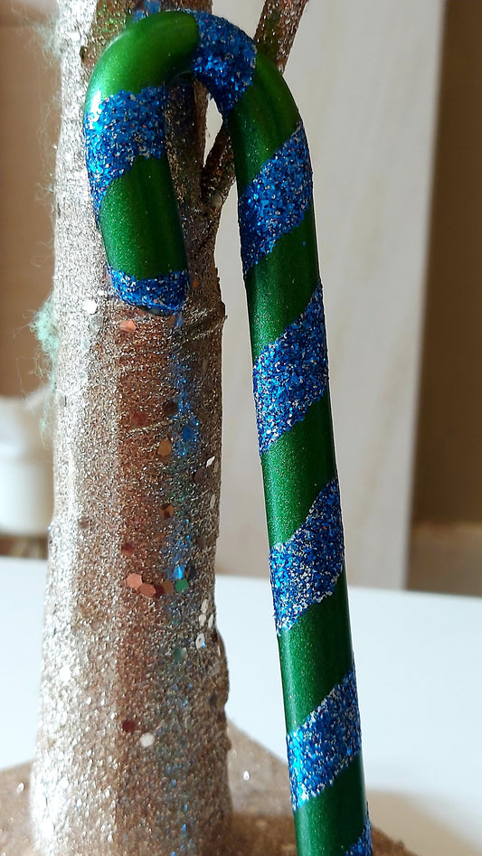 Vintage Czech Republic, Glass Blown, Hand Painted Christmas Tree Ornament - Large  Candy Cane