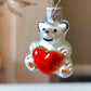 Vintage Czech Republic, Glass Blown, Hand Painted Christmas Tree Ornament - Heart Teddy ( x 2 )