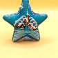 Vintage Czech Glass Christmas Ornament: Hand-Painted Blue Star, House Motif