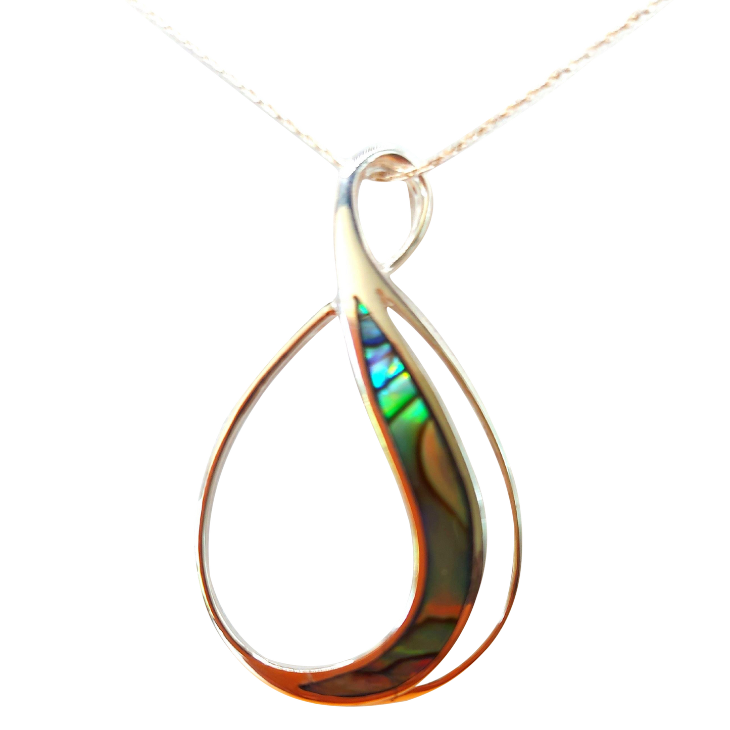 Silver Handmade Inlay Pendant Semi Precious Abalone Shell- Loop