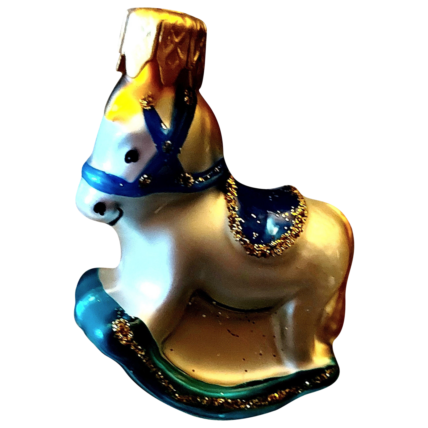 Czech Glass Blown Rocking Horse Christmas Ornament Pair