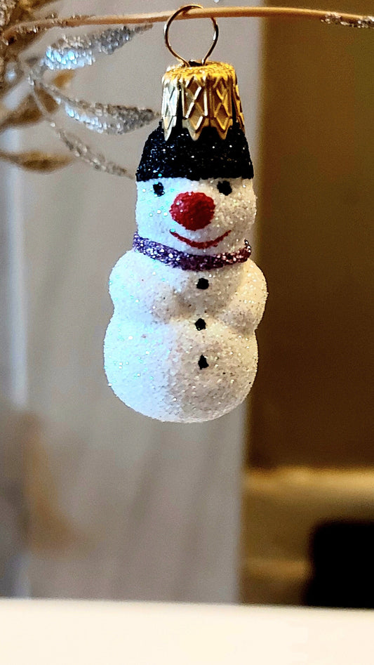 Vintage Czech Republic, Glass Blown, Hand Painted Christmas Tree Ornament - Snowman a pair ( x 2 )