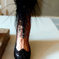 Vintage Czech Republic, Glass Blown, Hand Painted Christmas Tree Ornament - Boot Rose Gold Black