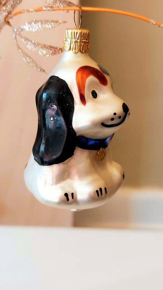 Vintage Czech Republic, Glass Blown, Hand Painted Christmas Tree Ornament - Dog
