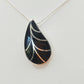 Silver Handmade Inlay Pendant Semi Precious Black Onyx- Black Leaf
