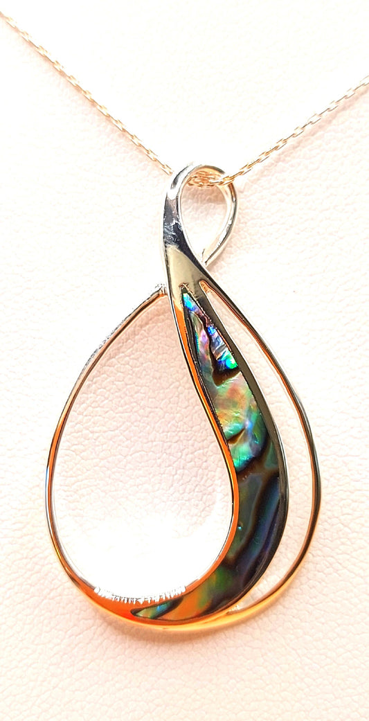 Silver Handmade Inlay Pendant Semi Precious Abalone Shell- Loop