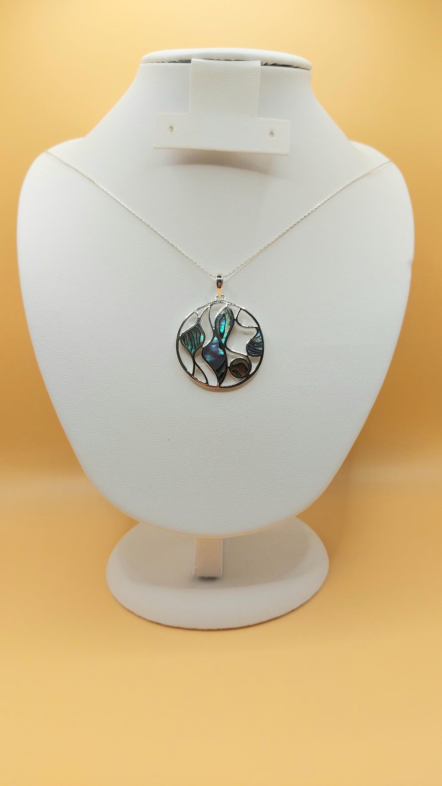 Silver Handmade Inlay Pendant Semi Precious Abalone Shell- Multi