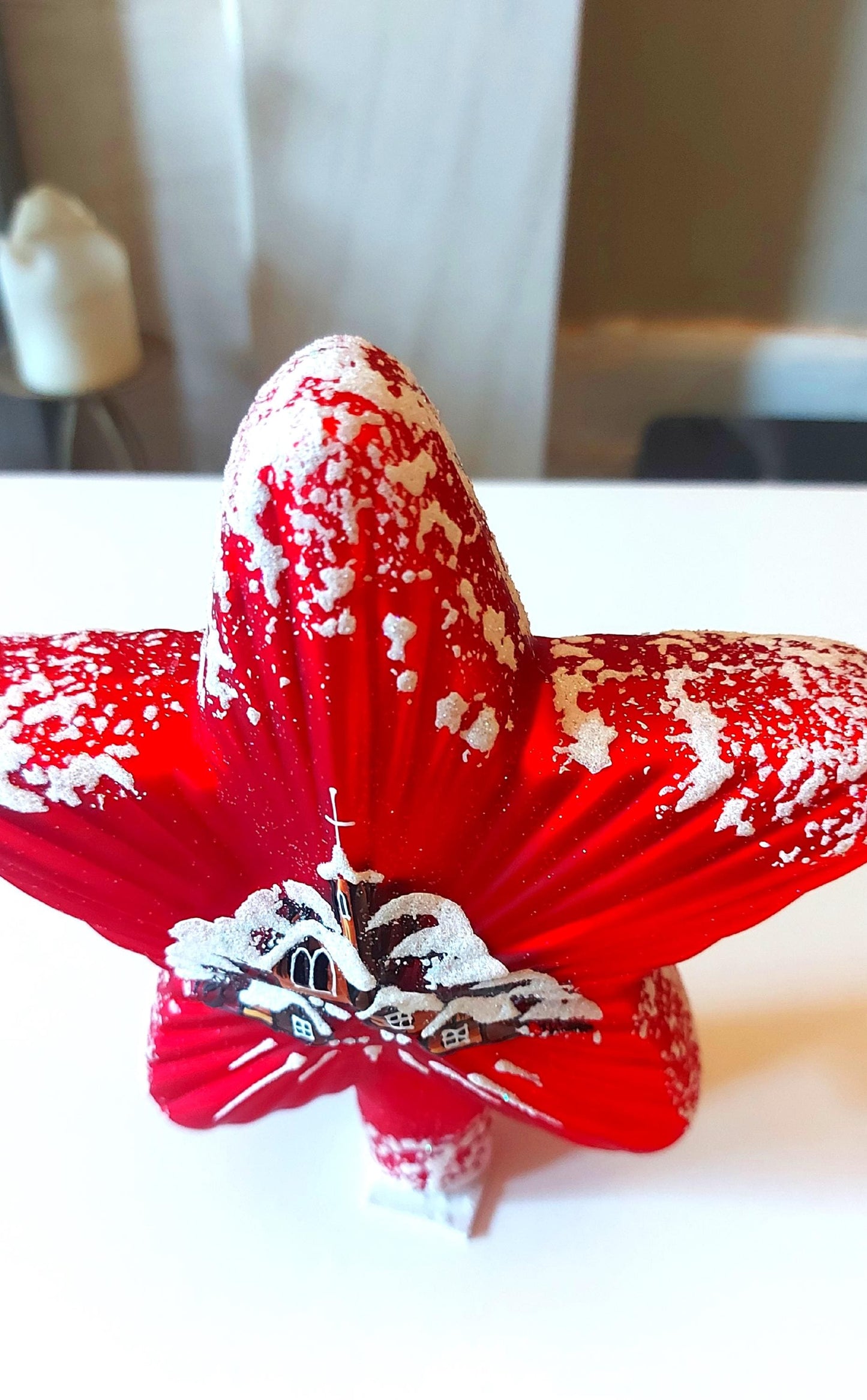 Vintage Czech Republic, Glass Blown, Hand Painted Christmas Tree Ornament - Red Star Tree Topper