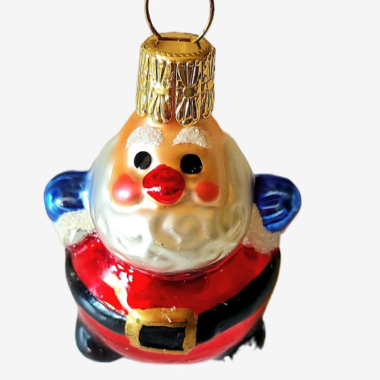 Vintage Czech Republic, Glass Blown, Hand Painted Christmas Tree Ornament - Santa a pair ( x 2 )