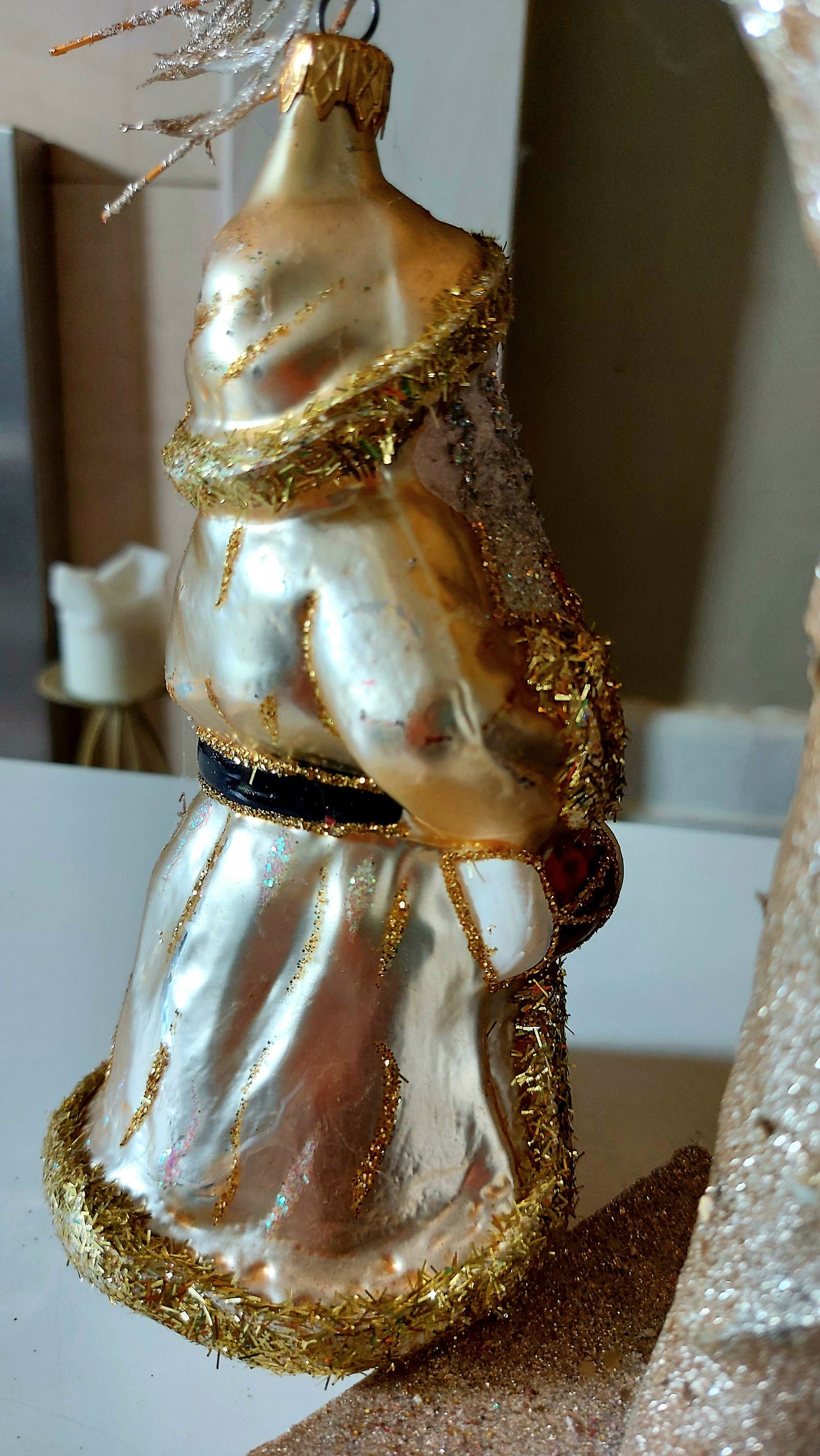 Vintage Czech Republic, Glass Blown, Hand Painted Christmas Tree Ornament - Very Large Santa