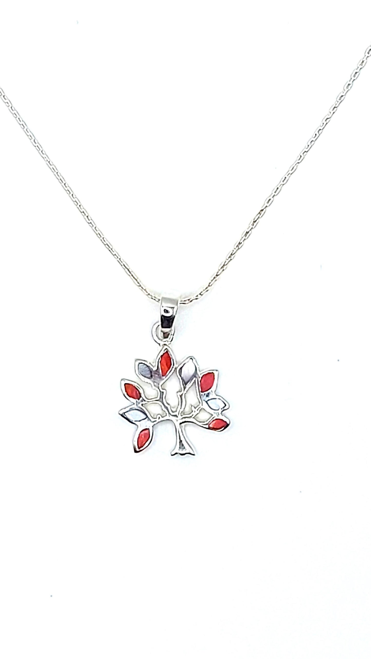 Silver Handmade Inlay Pendant/Earring Set Semi Precious Natural Shell- Tree