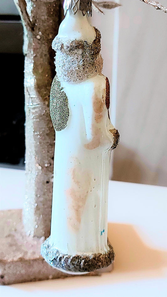 Vintage Czech Republic, Glass Blown, Hand Painted Christmas Tree Ornament - Thin Santa White (reduced)