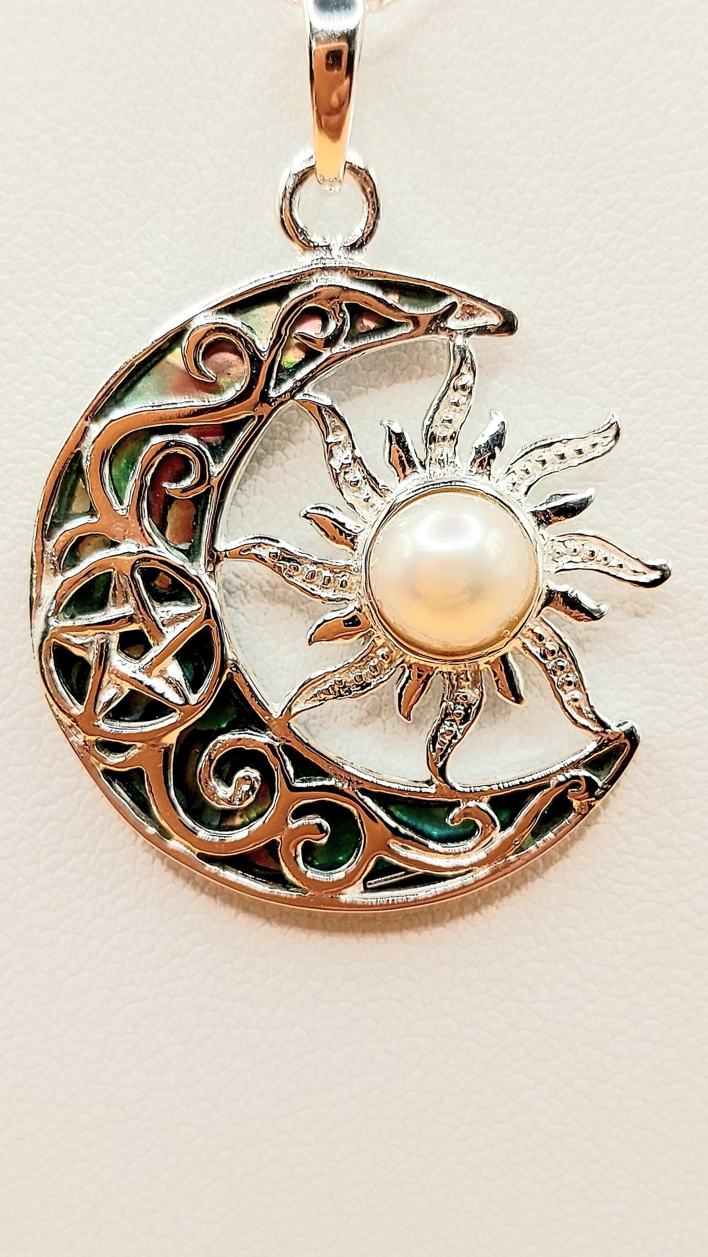 Silver Handmade Inlay Pendant Semi Precious Abalone Shell- Moon/Sun